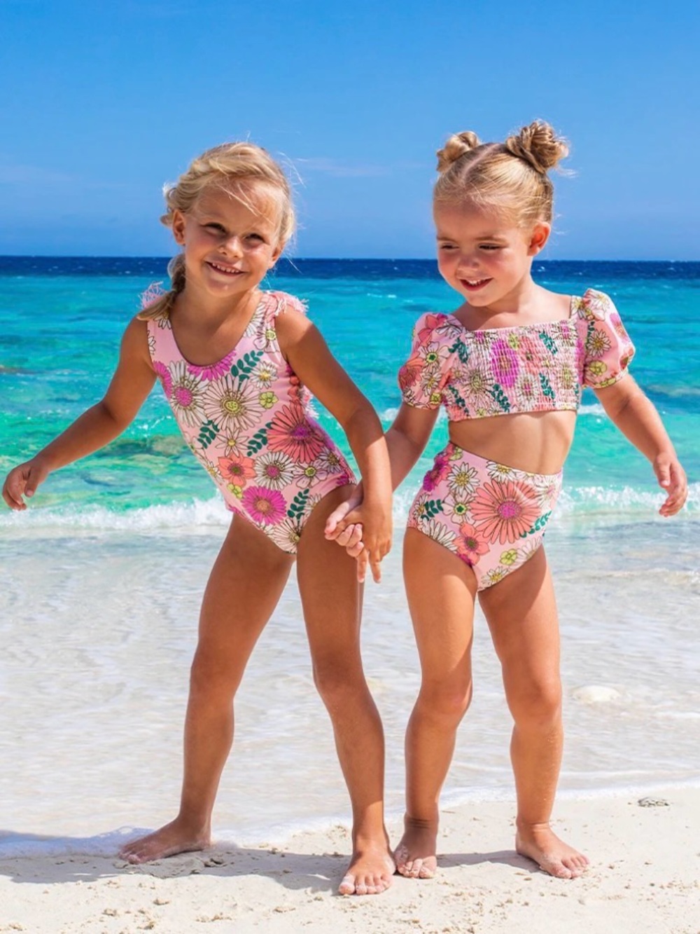 Girls Shade Critters Retro Blossom Pink Floral Two-Piece Swim Set
